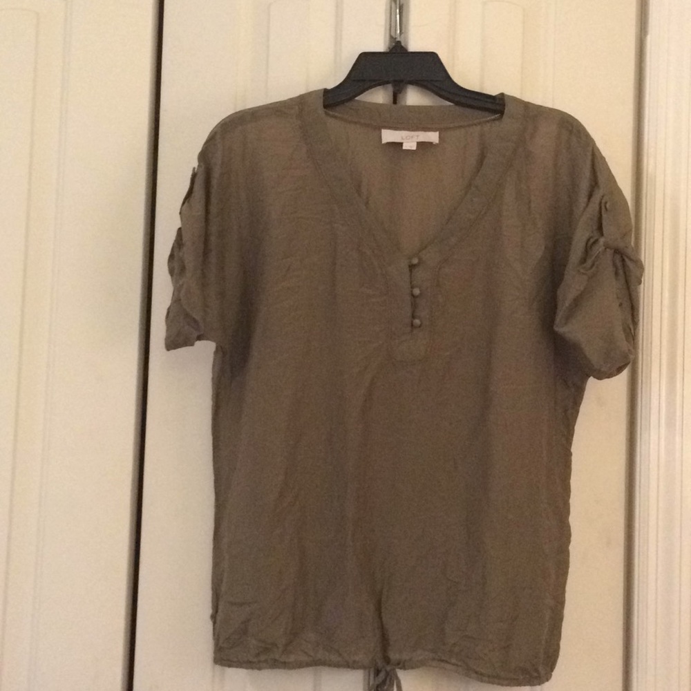 LOFT olive silky blouse with buttons and more!